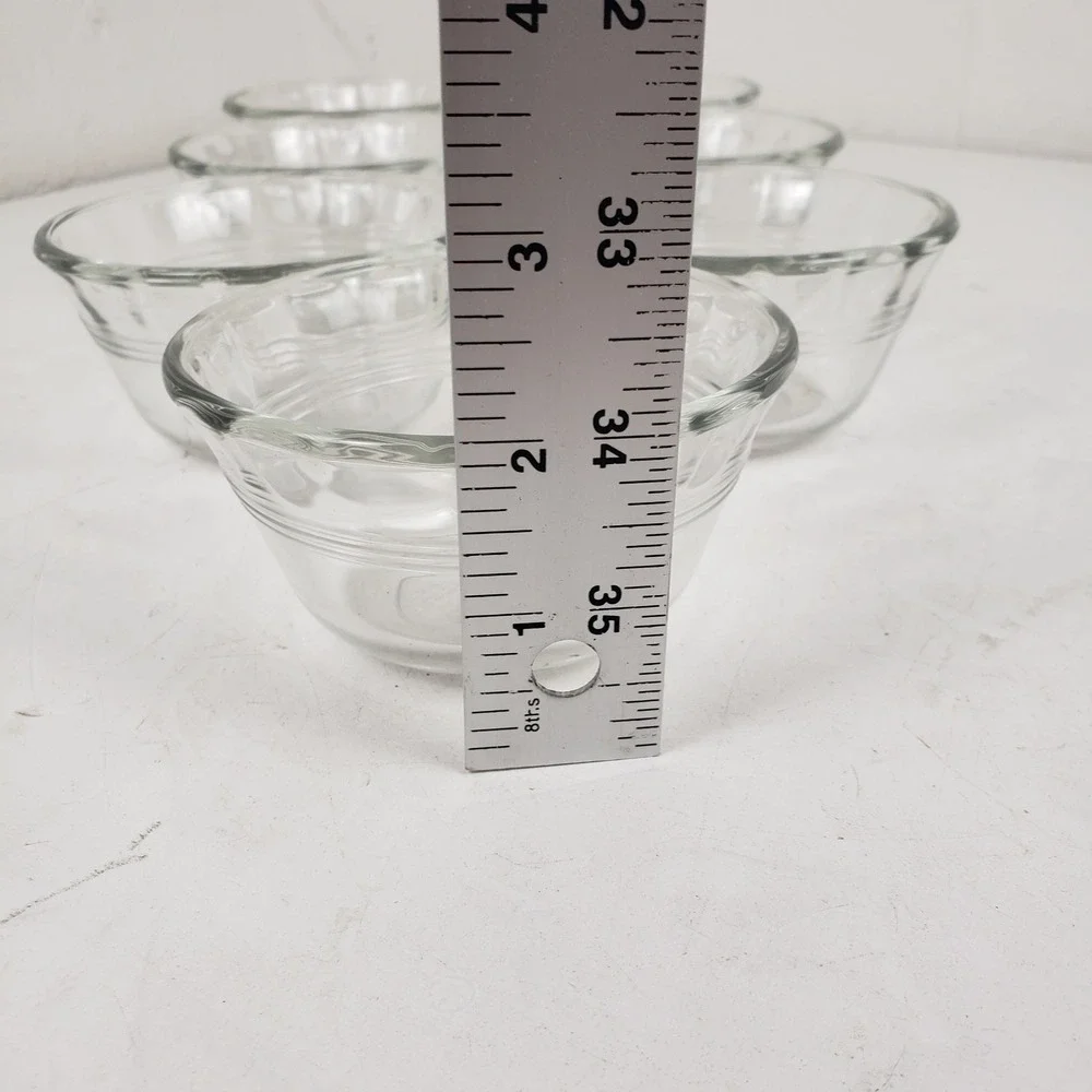 Pyrex 463 Clear Glass Custard Cups Ramekins 6oz 175ml Set of 7 Ribbed Scalloped